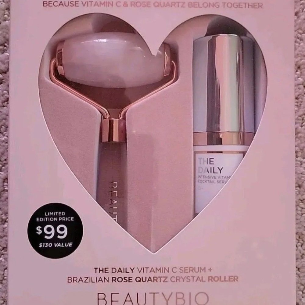 BeautyBio Rose Quartz Roller and Vitamin C Serum Set